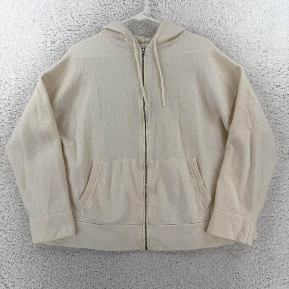 Vince Sweater Womens 2XL White Merino Wool Cashmere Full Zip Hooded Cardigan